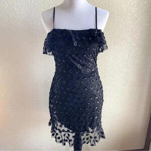 Rowa Nordstrom Rack Tulle Little Black Dress Polka Dot Sequin Lined Tiered: Med